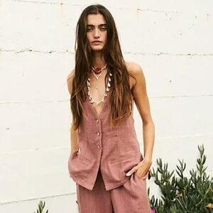NWT Free People Take Me To Paris Low-Back Brown Tie Vest Top Adjustable Sz XS